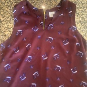 Cabi 3444 bouquet icy floral burgundy sleeveless blouse size small